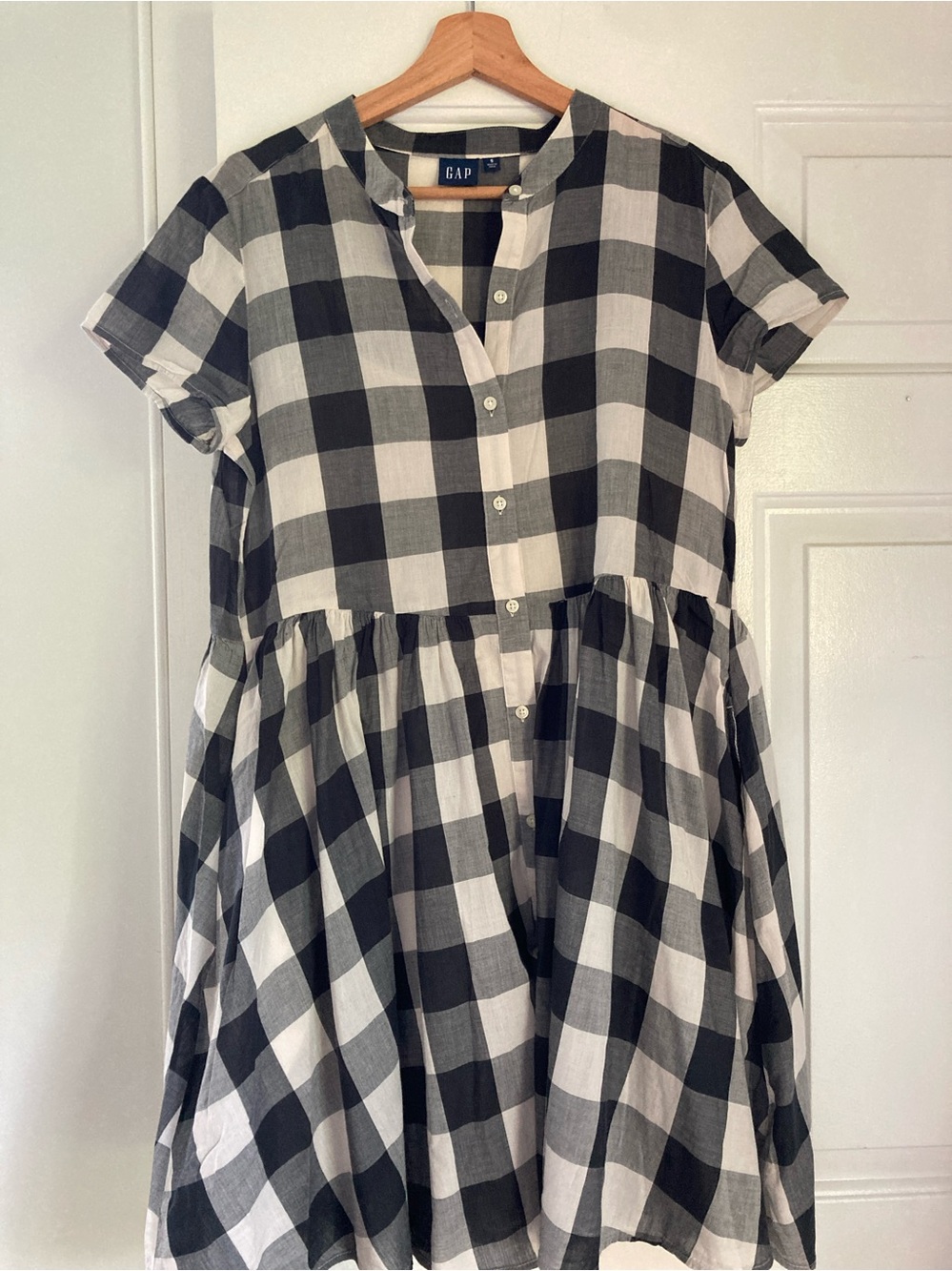 GAP Black and White Gingham Button-Front Dress